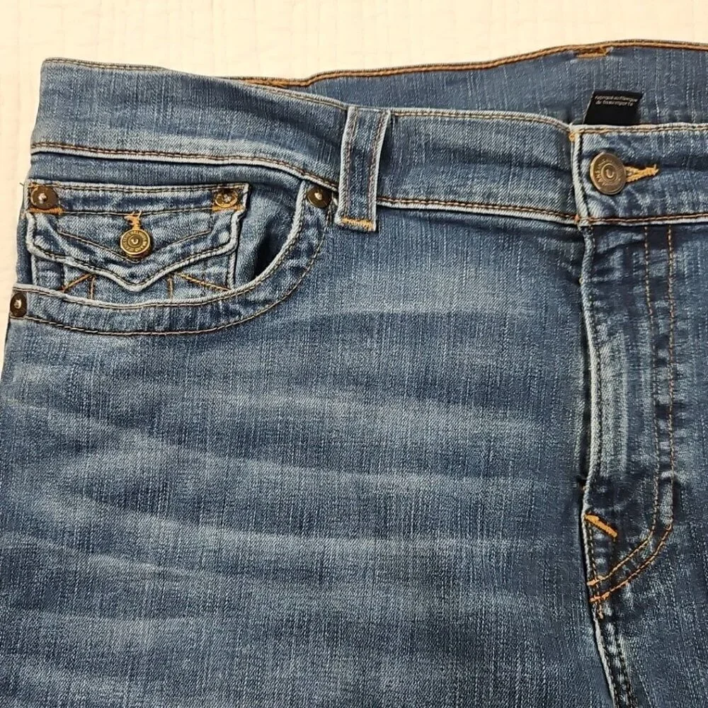 True Religion Jeans‎ Men's 42x31 Blue Straight Denim Faded Whiskers Streetwear